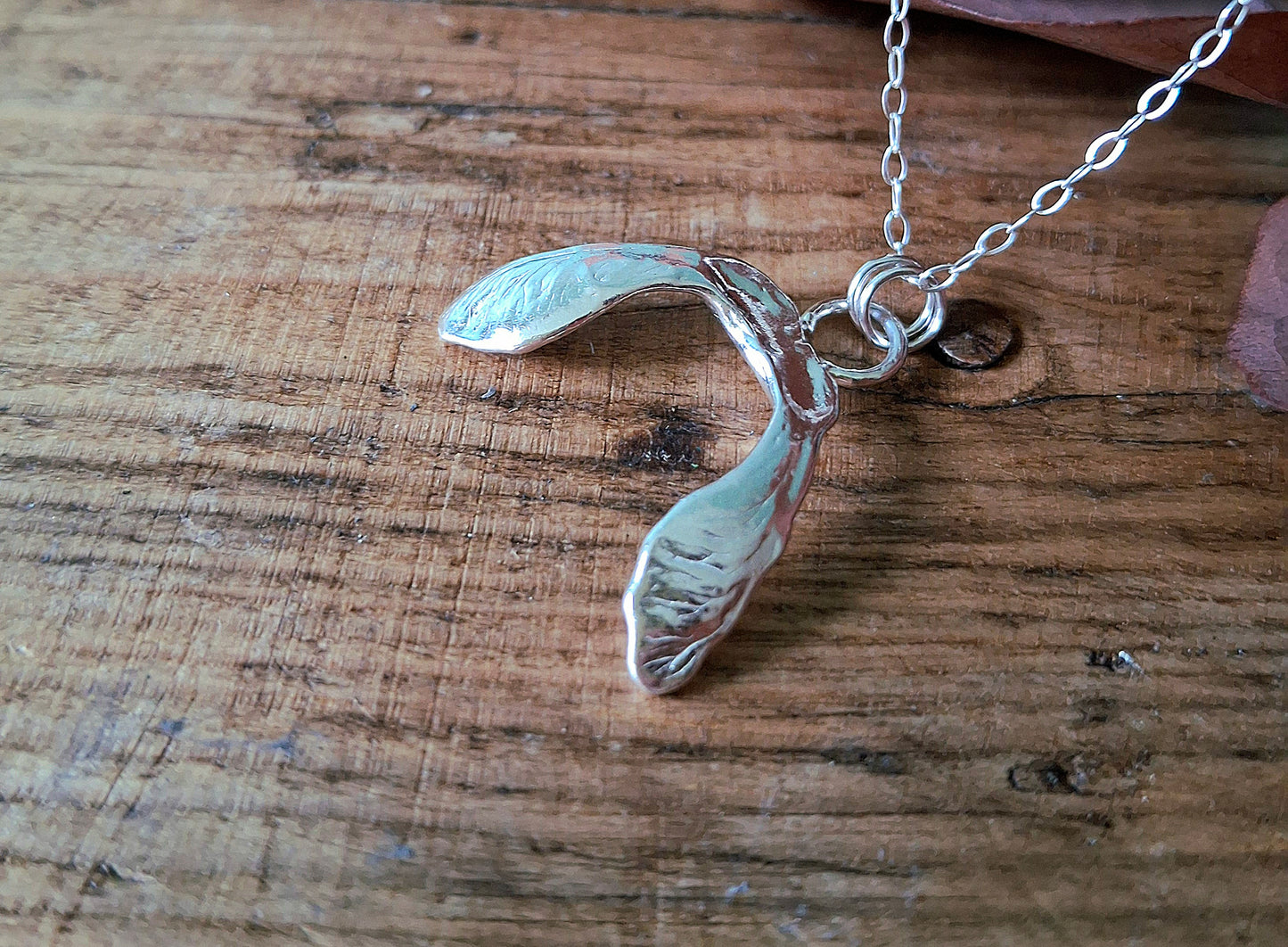 Double Sycamore Seed - Silver Pendant with Necklace