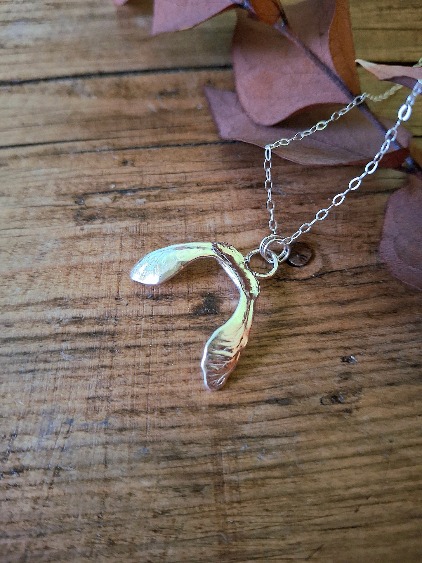 Double Sycamore Seed - Silver Pendant with Necklace