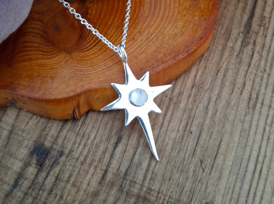 Polaris North Star Pendant with Moonstone and Silver Necklace