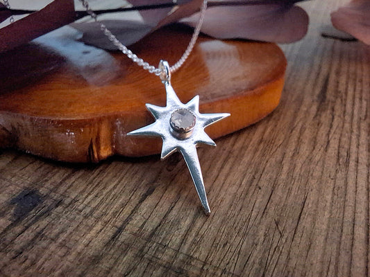 Polaris North Star Pendant with Moonstone and Silver Necklace