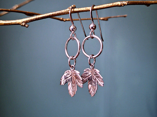 Elegant Sycamore Leaves - Silver Earrings