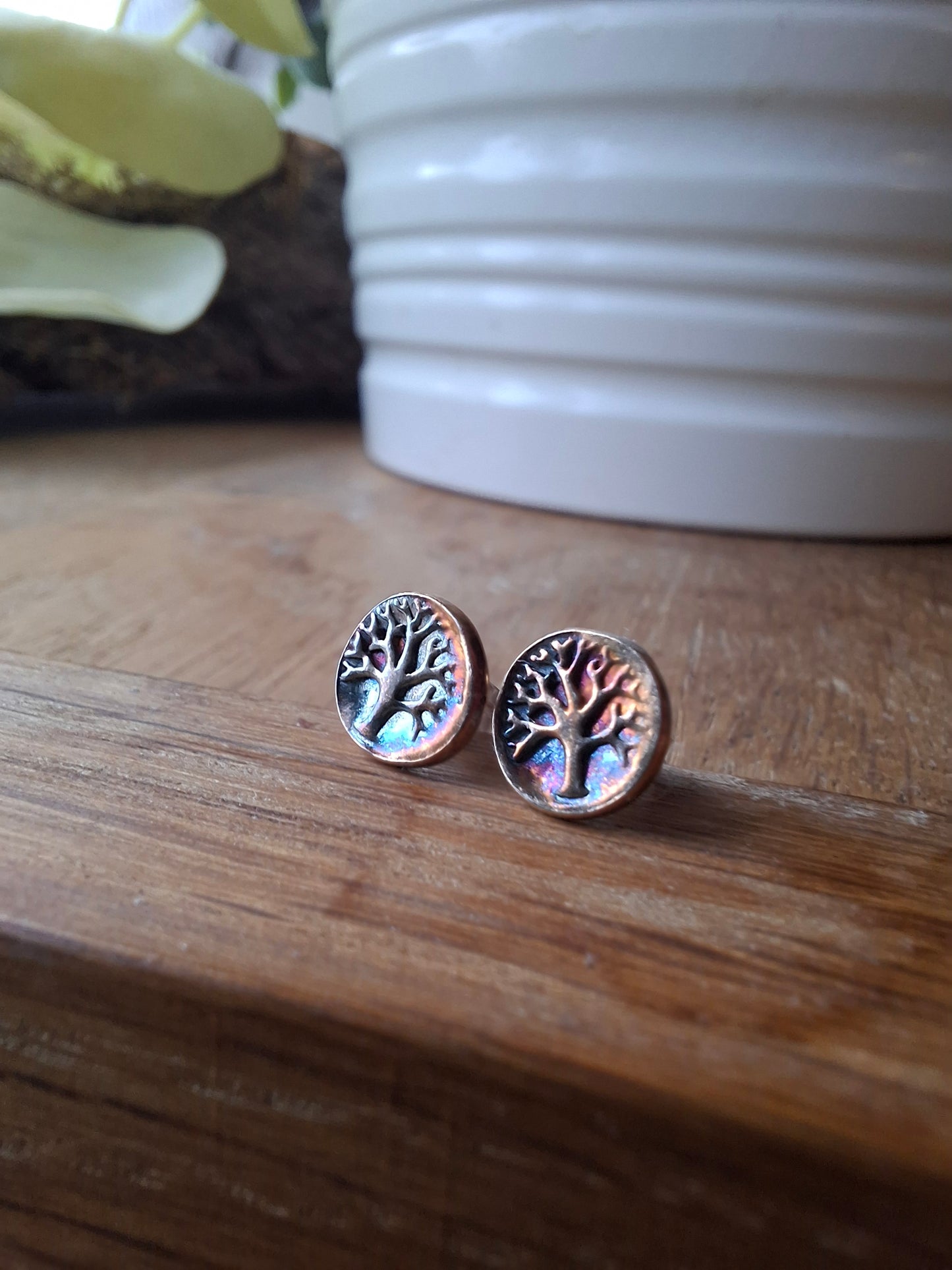 Tree of Life - Colourful Patina Silver Studs