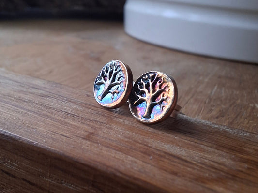 Tree of Life - Colourful Patina Silver Studs