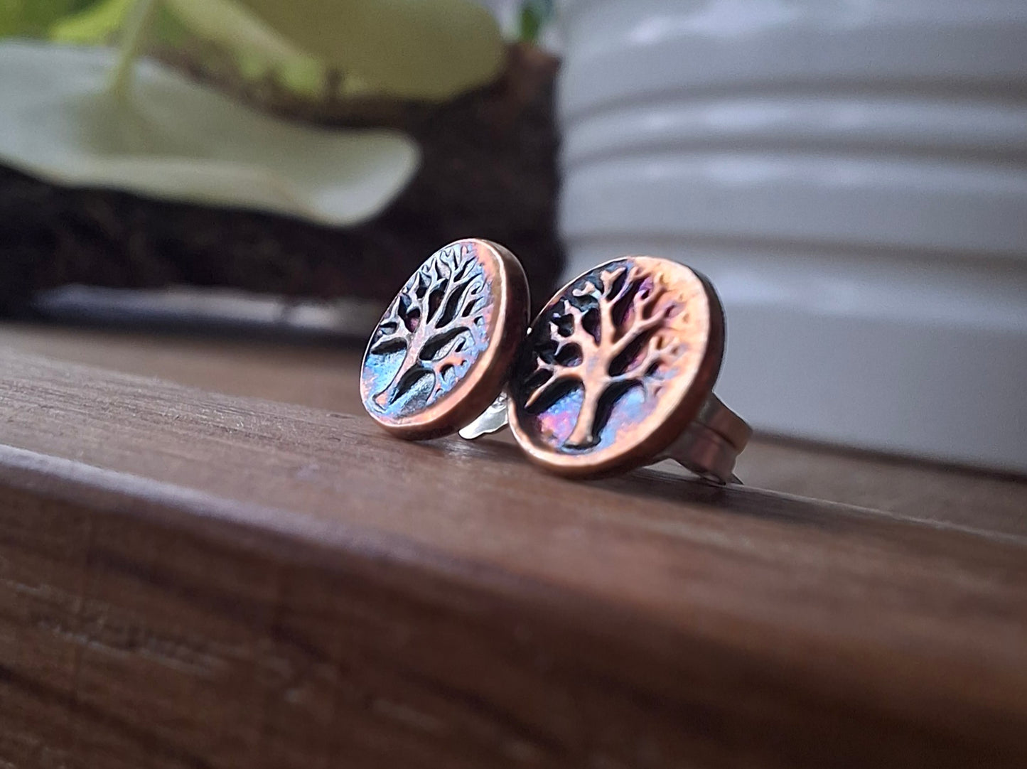 Tree of Life - Colourful Patina Silver Studs