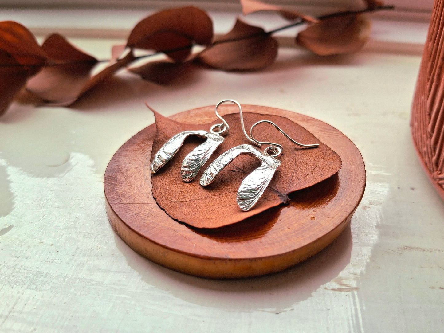 Sycamore Double Seeds - Silver Earrings