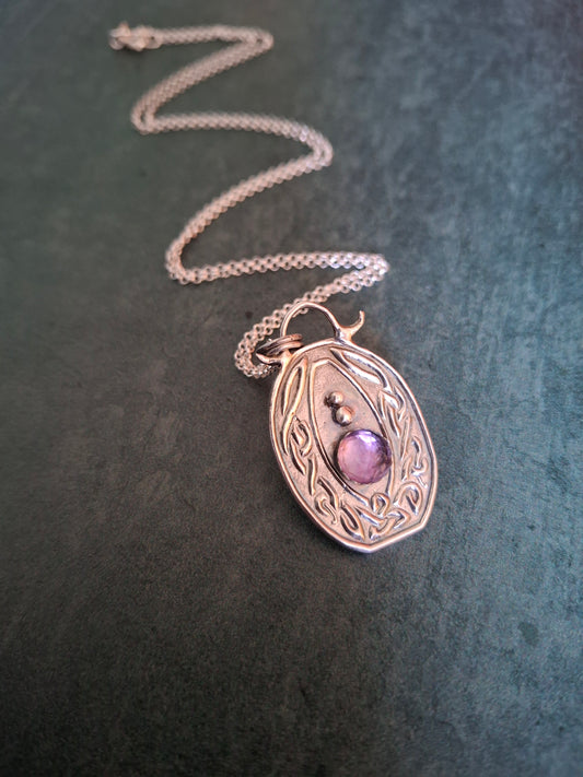 Celtic Birthstone Necklace, Amethyst February - handmade silver pendant, pagan, Irish