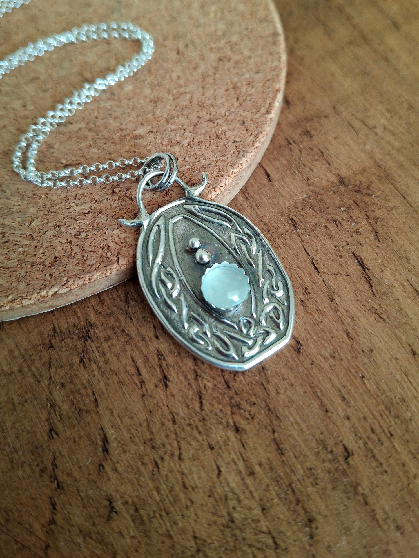 Celtic Birthstone Necklace, Aquamarine March - handmade silver pendant, pagan, Irish