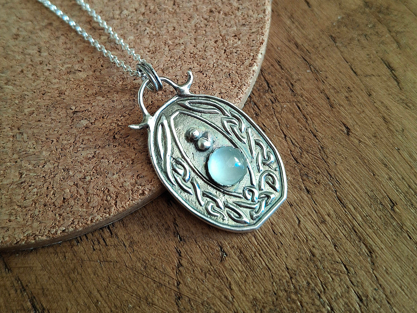 Celtic Birthstone Necklace, Aquamarine March - handmade silver pendant, pagan, Irish