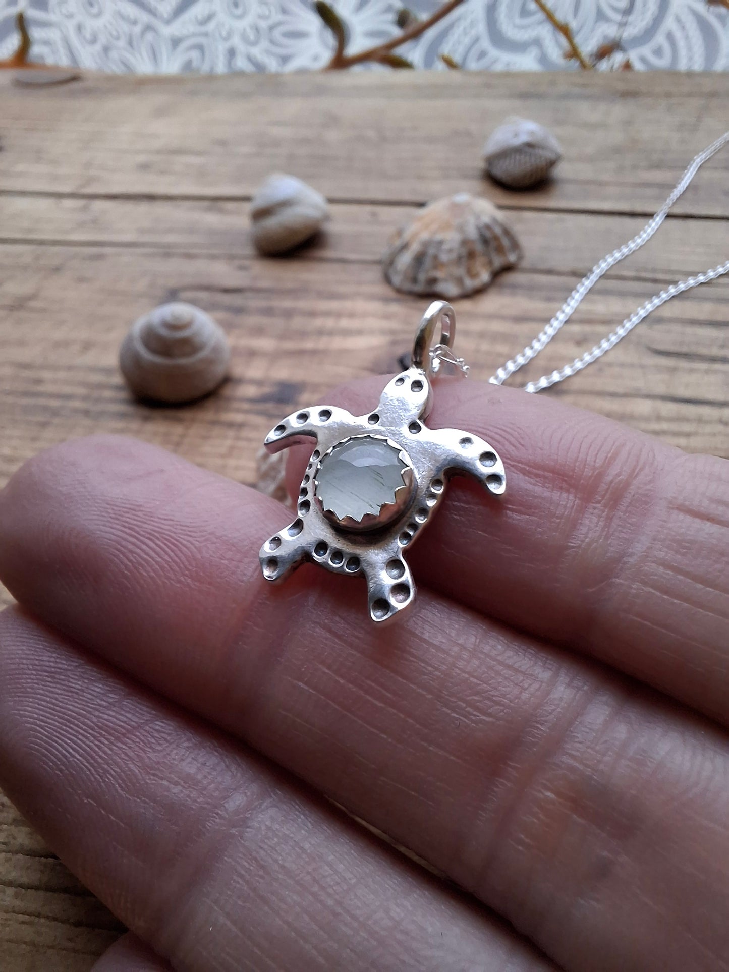 Turtle Charm Necklace with Aquamarine