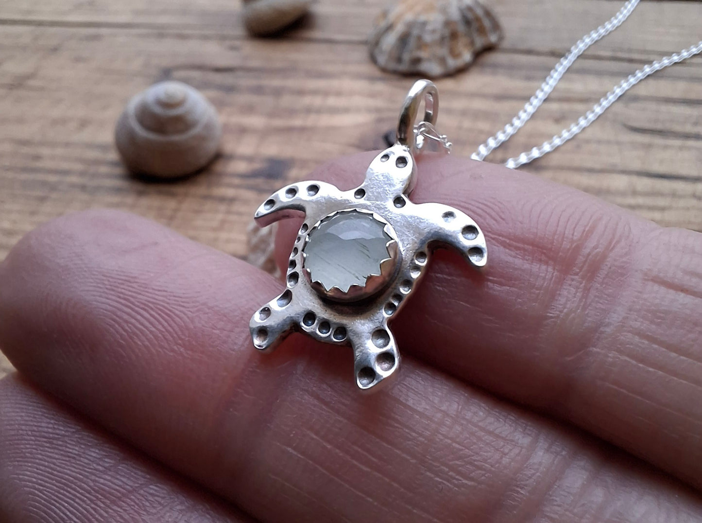 Turtle Charm Necklace with Aquamarine