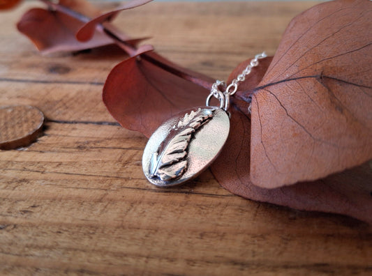 Real Fern Leaf, Oval Pendant Necklace