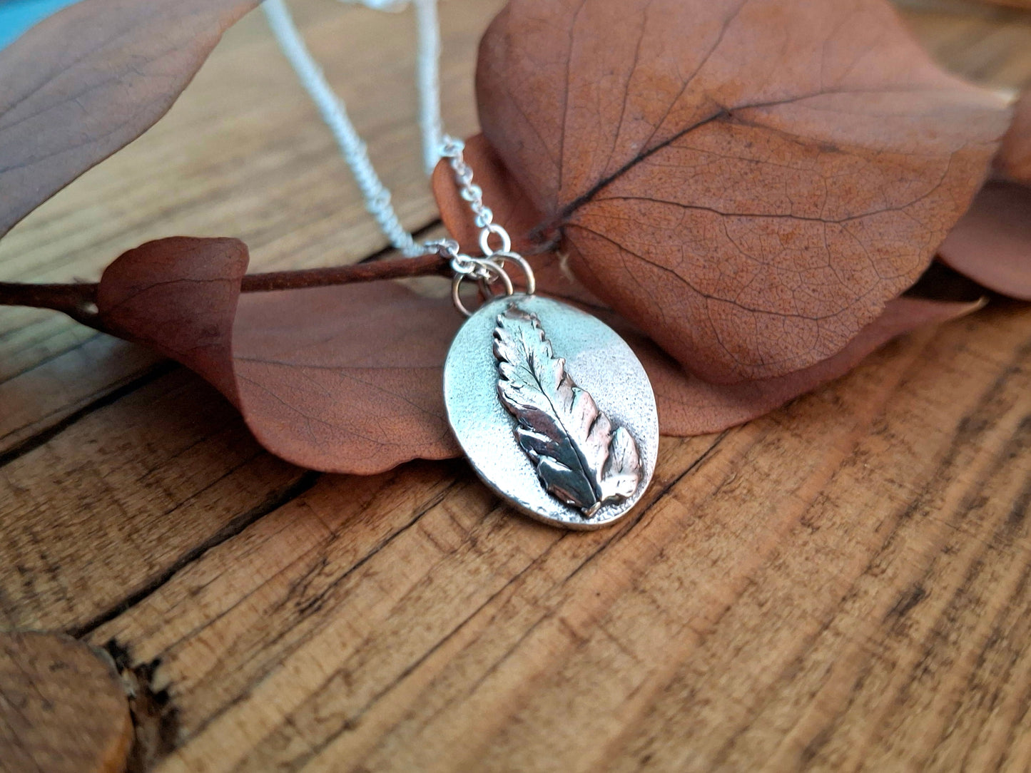 Real Fern Leaf, Oval Pendant Necklace