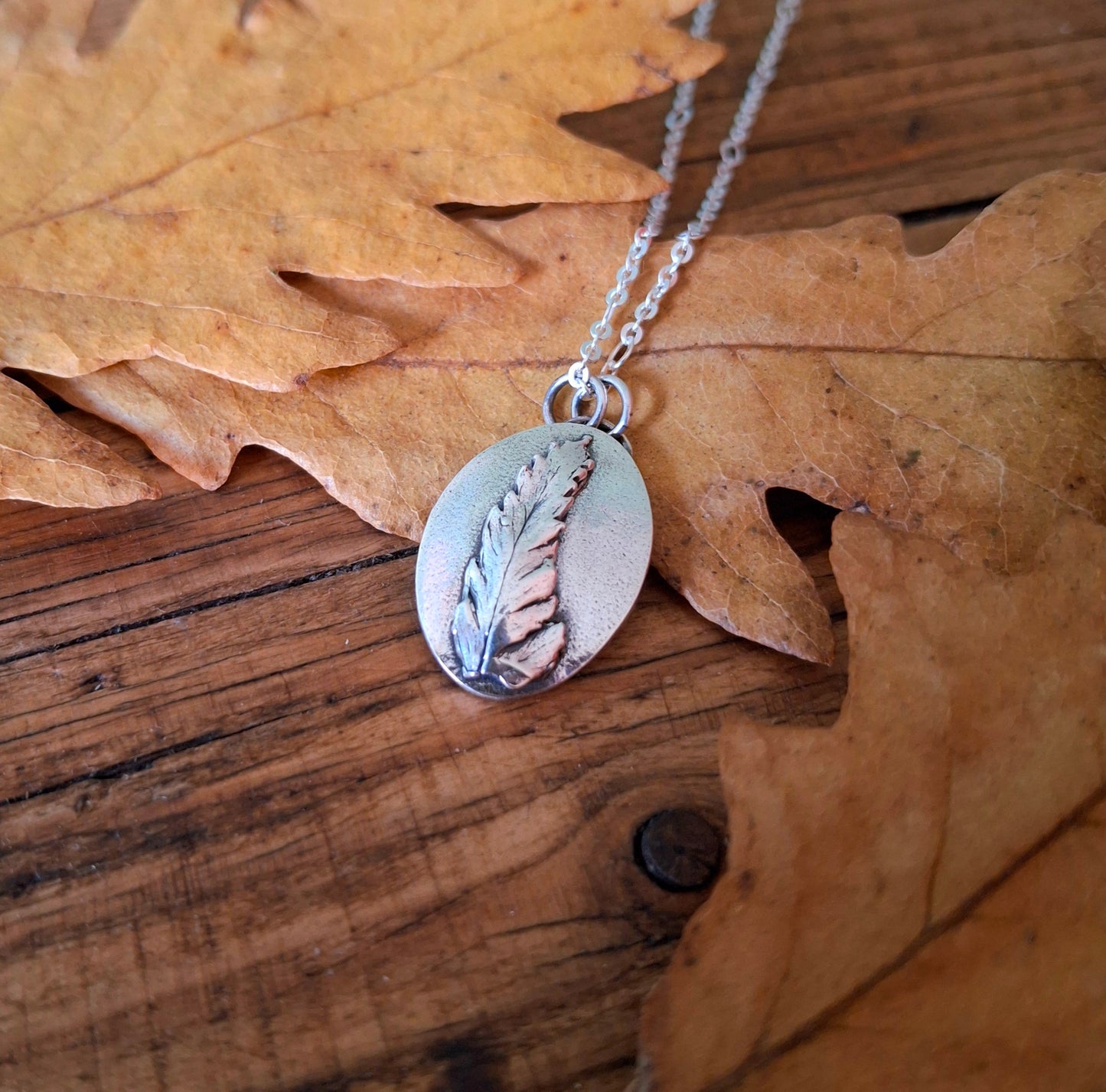 Real Fern Leaf, Oval Pendant Necklace