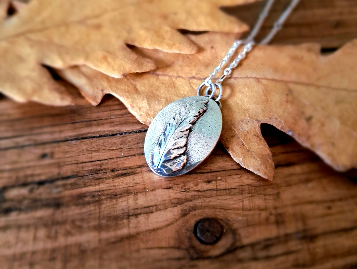 Real Fern Leaf, Oval Pendant Necklace