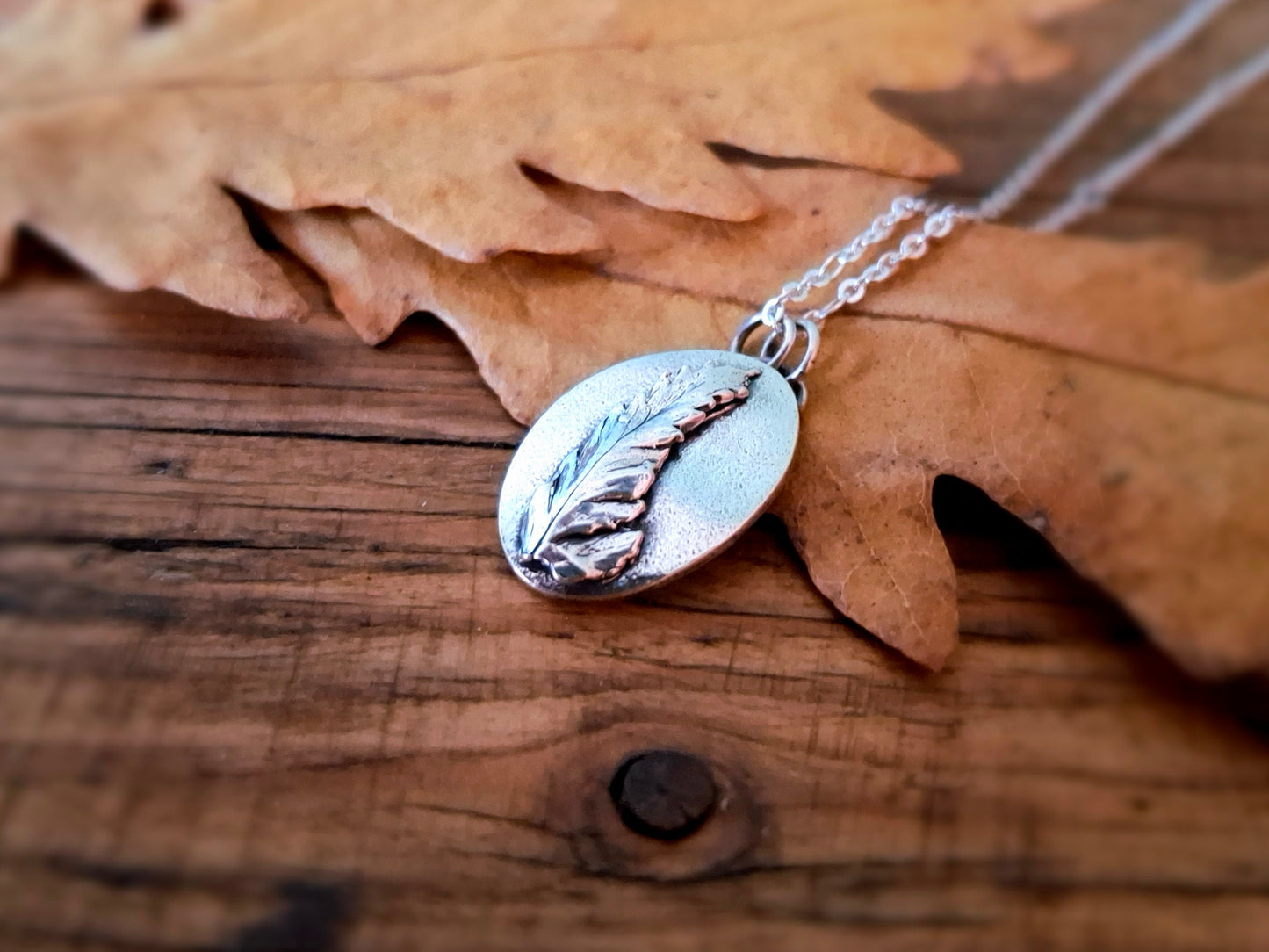 Real Fern Leaf, Oval Pendant Necklace