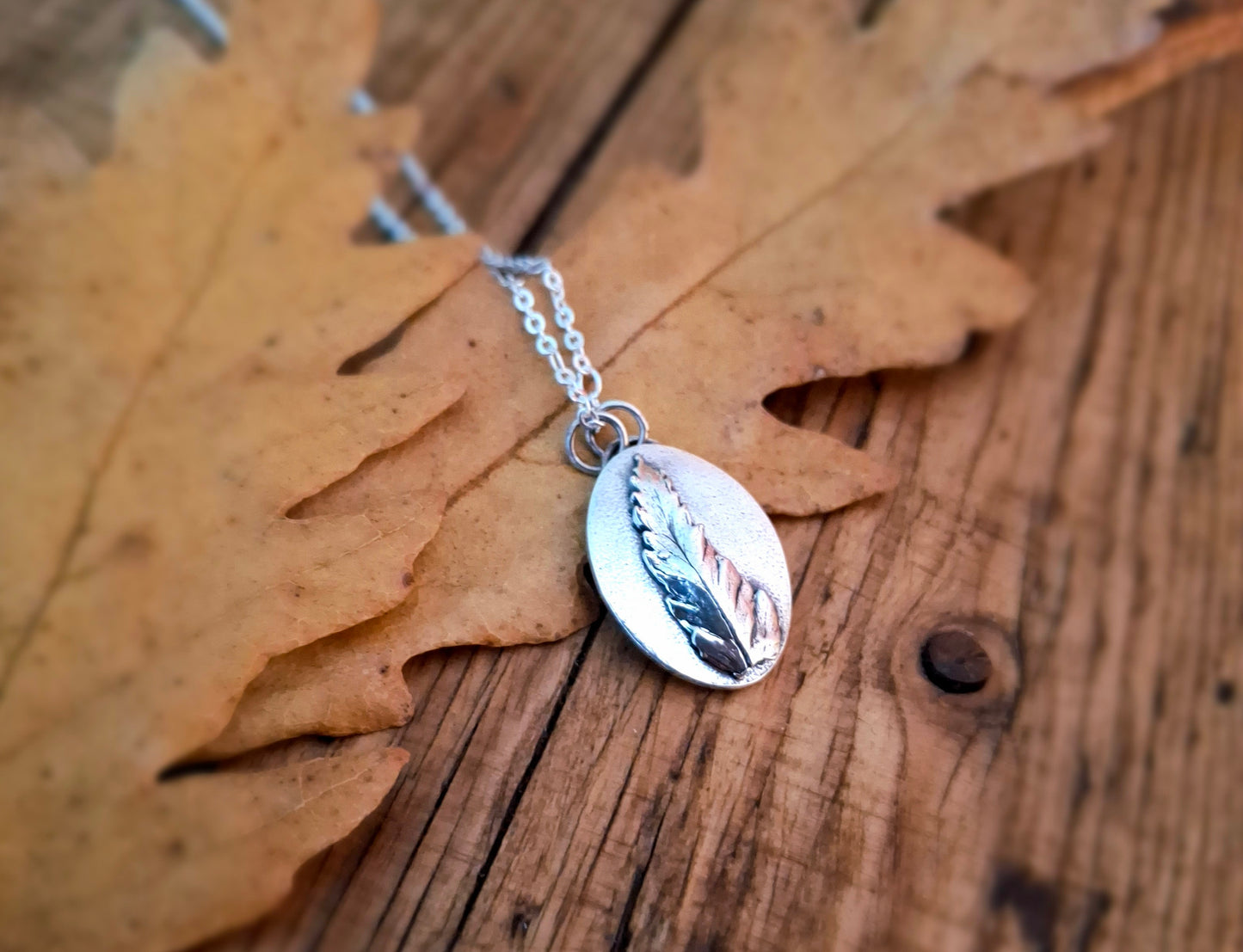 Real Fern Leaf, Oval Pendant Necklace