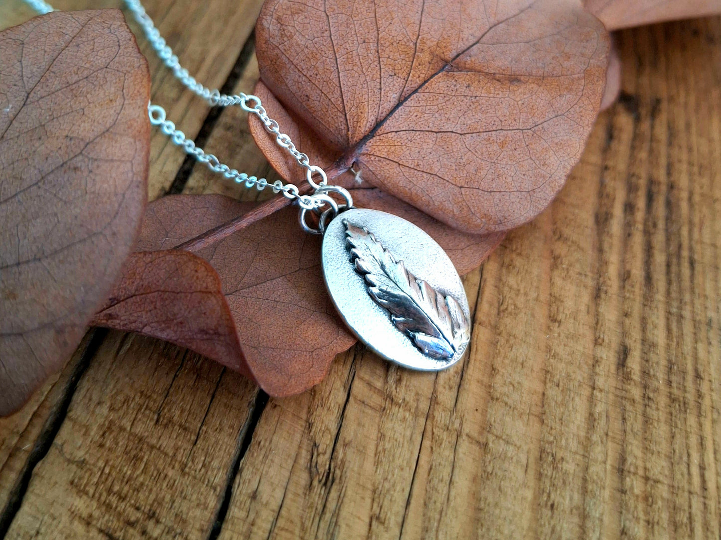 Real Fern Leaf, Oval Pendant Necklace