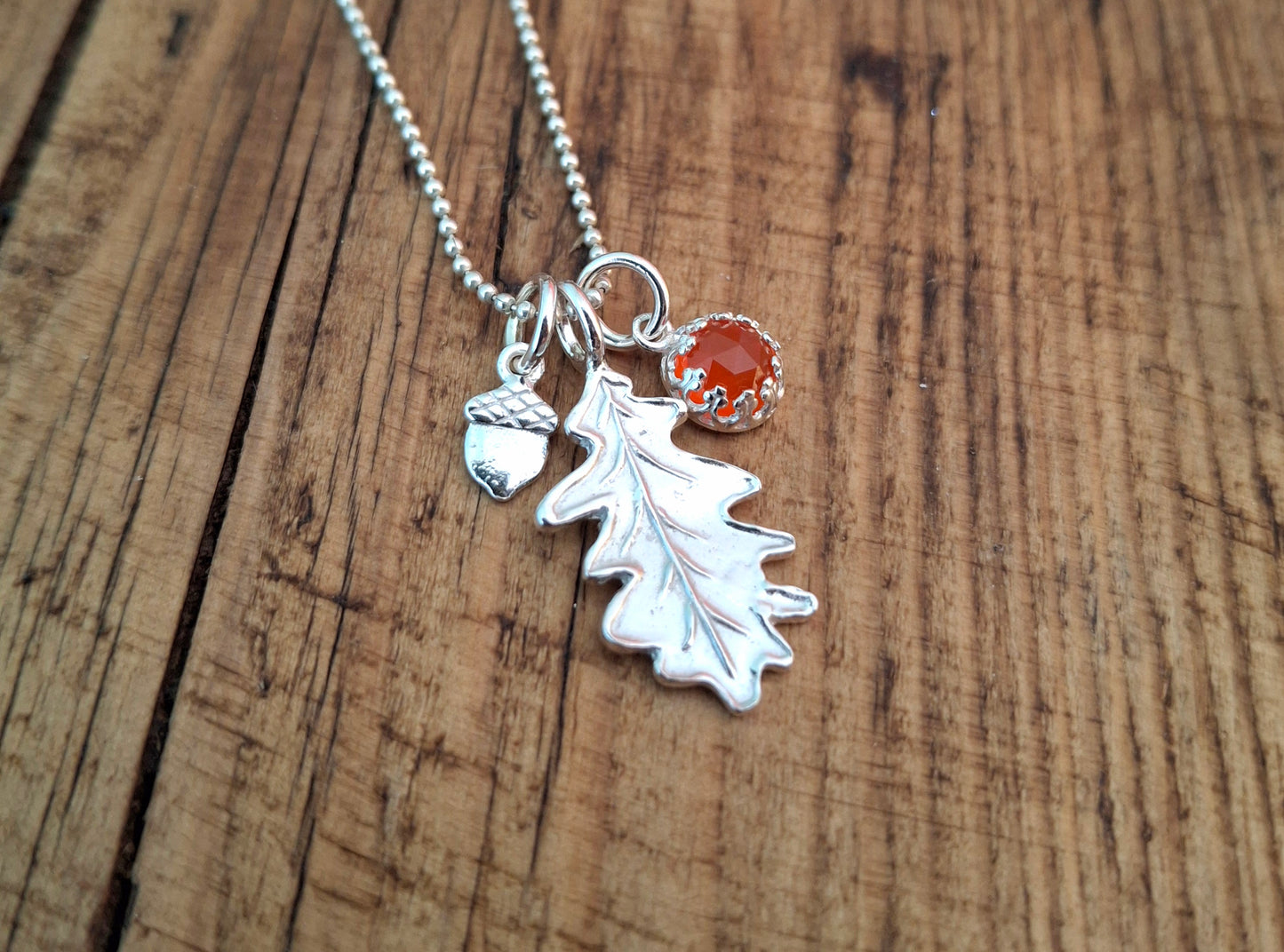 Oak Leaf, Acorn & Carnelian Silver Necklace