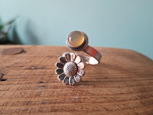 Daisy Statement Ring with yellow opalite, Open Adjustable