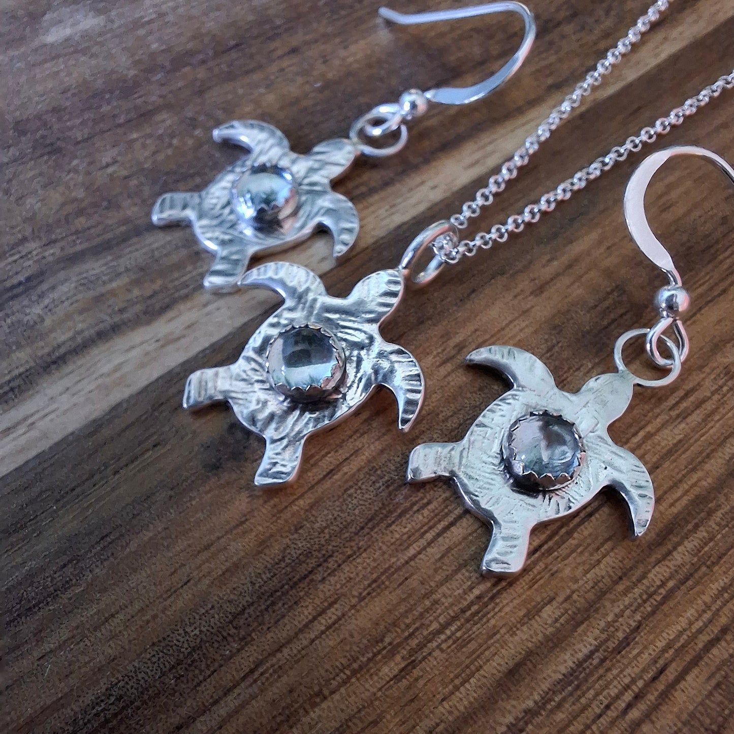 Turtle Charm Set with Aquamarine