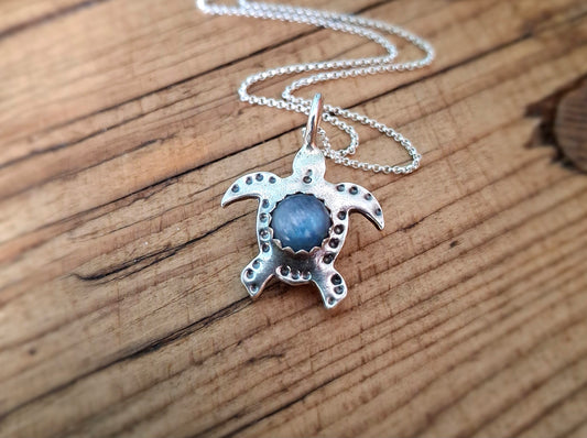 Turtle Charm Necklace Blue Kyanite