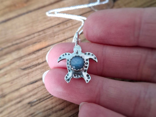 Turtle Charm Necklace Blue Kyanite