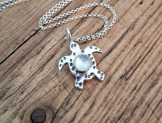 Turtle Charm Necklace Prehnite