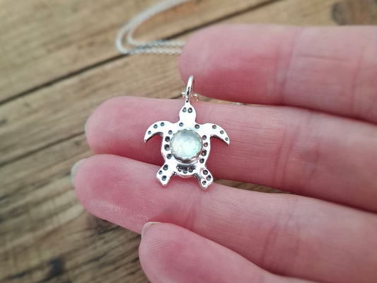 Turtle Charm Necklace Prehnite