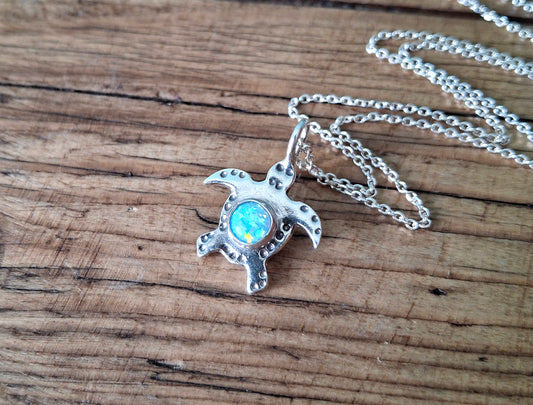 Turtle Charm Necklace Sea Green Opal