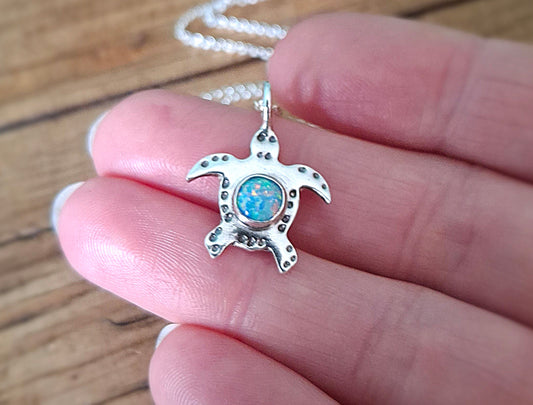 Turtle Charm Necklace Sea Green Opal