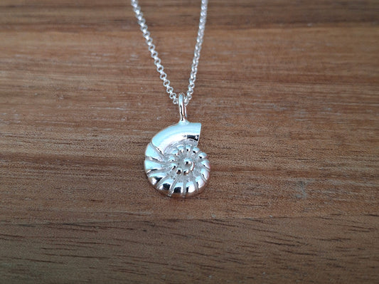 Silver Fossil Shell Charm Necklace