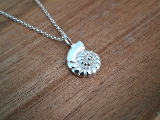 Silver Fossil Shell Charm Necklace