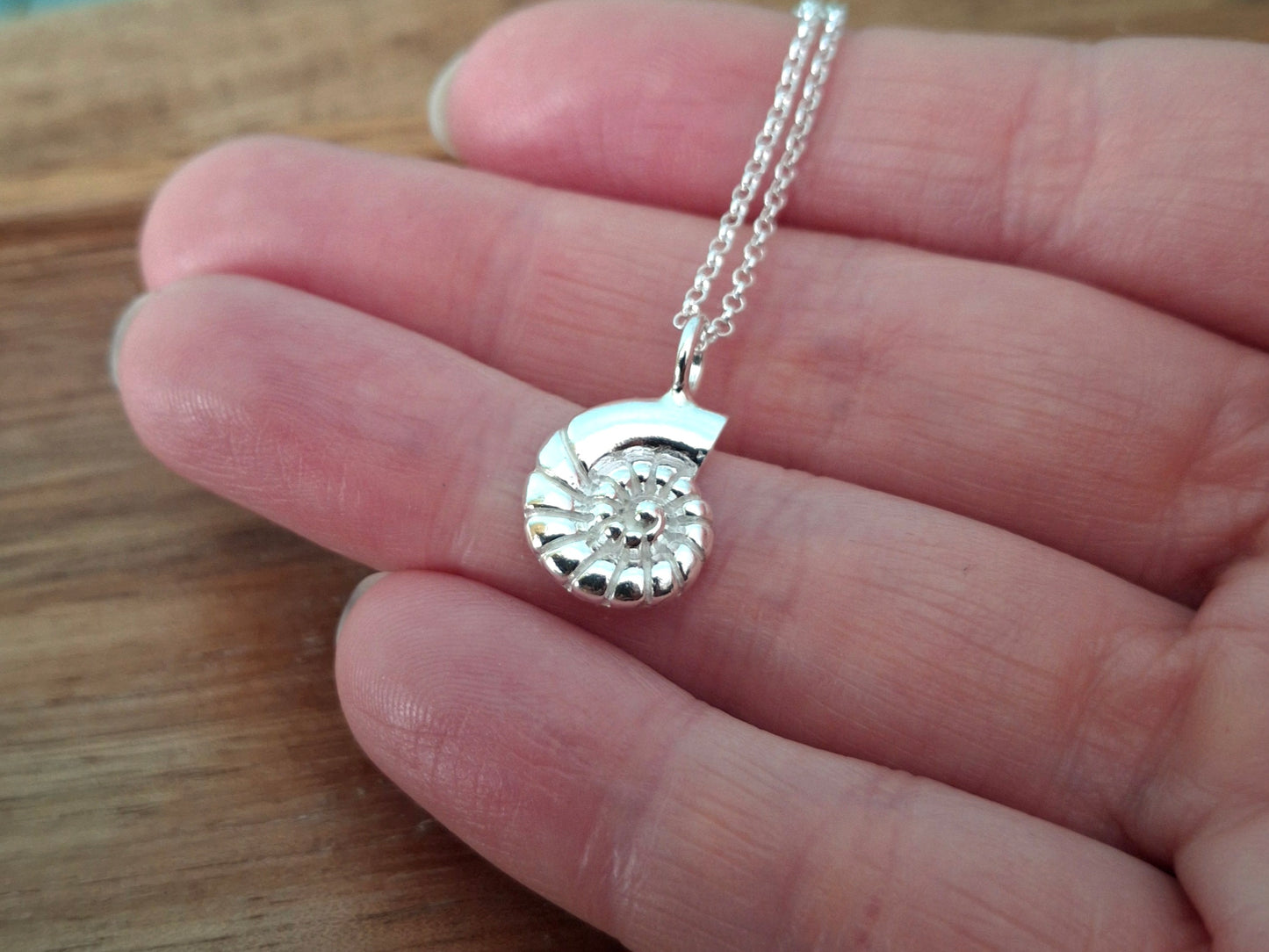 Silver Fossil Shell Charm Necklace