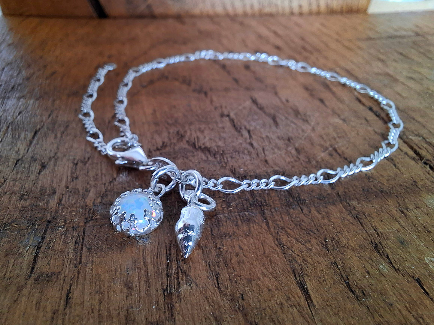 Handmade Conch Shell and Opal Silver Bracelet