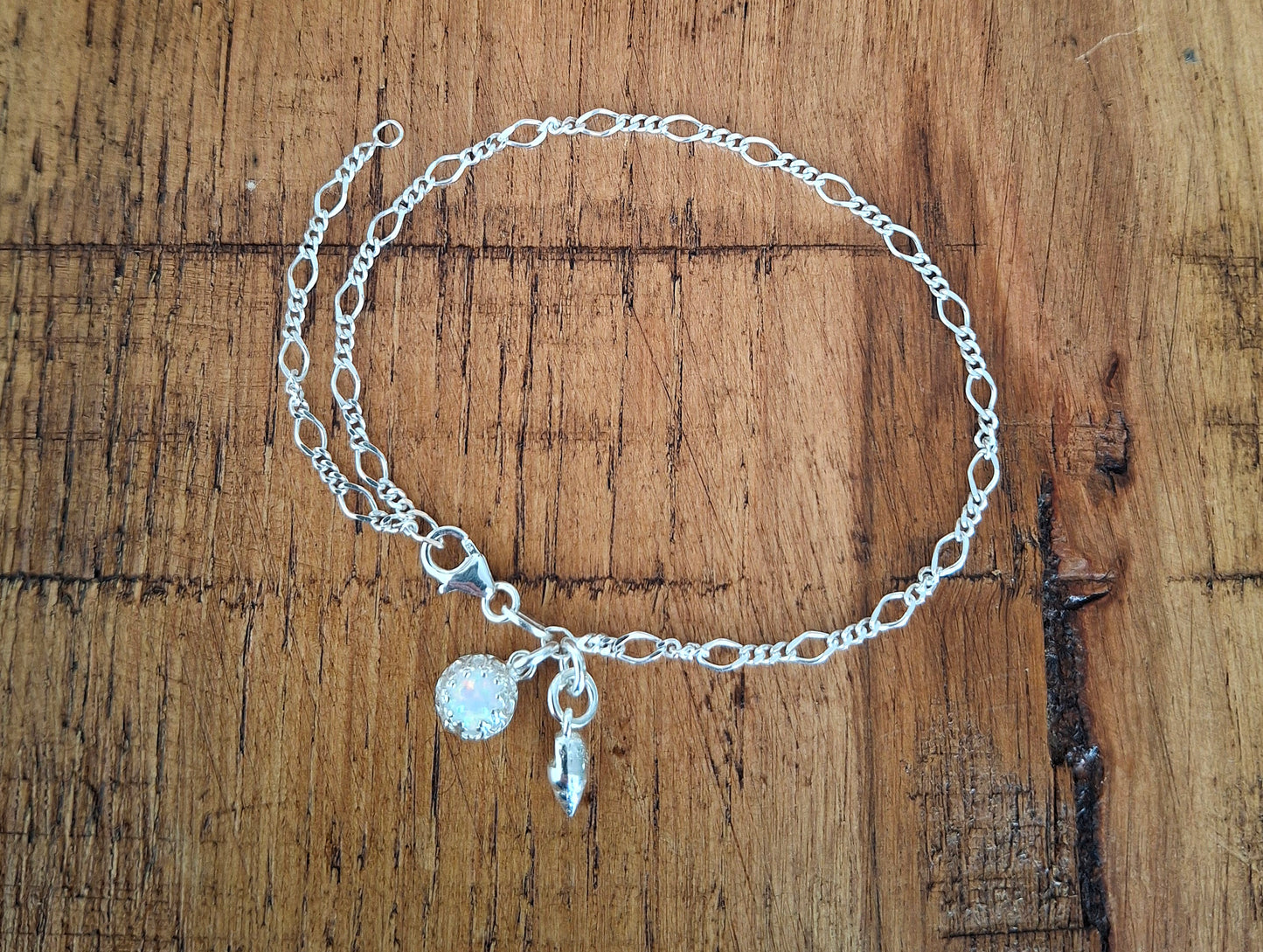 Handmade Conch Shell and Opal Silver Bracelet