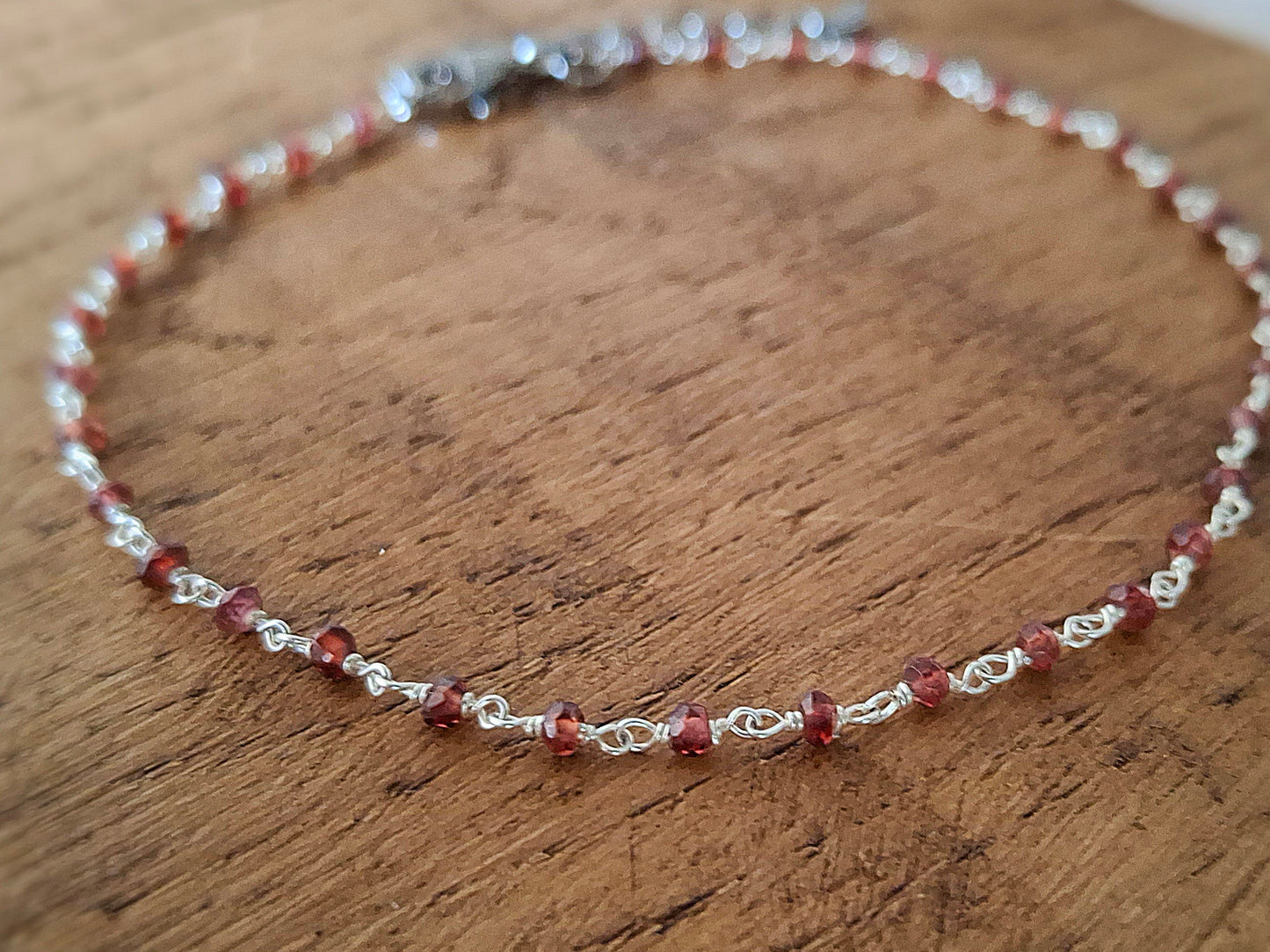 Silver Anklet with Garnet Gemstones