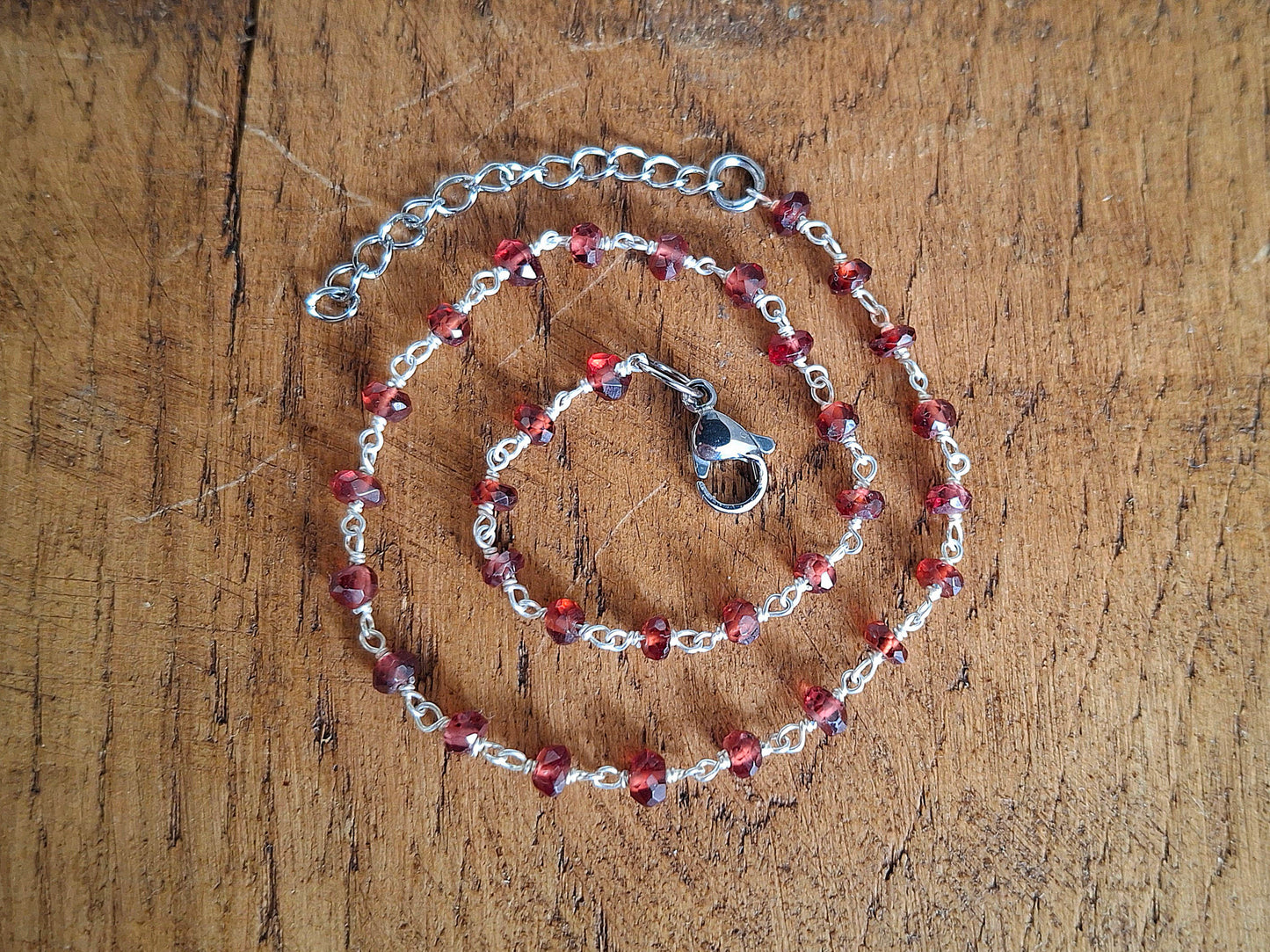 Silver Anklet with Garnet Gemstones