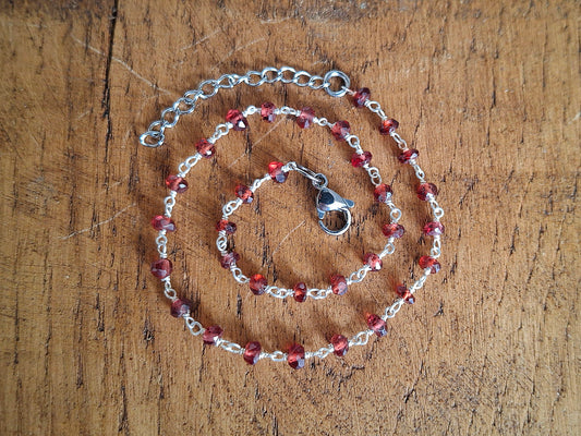 Silver Anklet with Garnet Gemstones