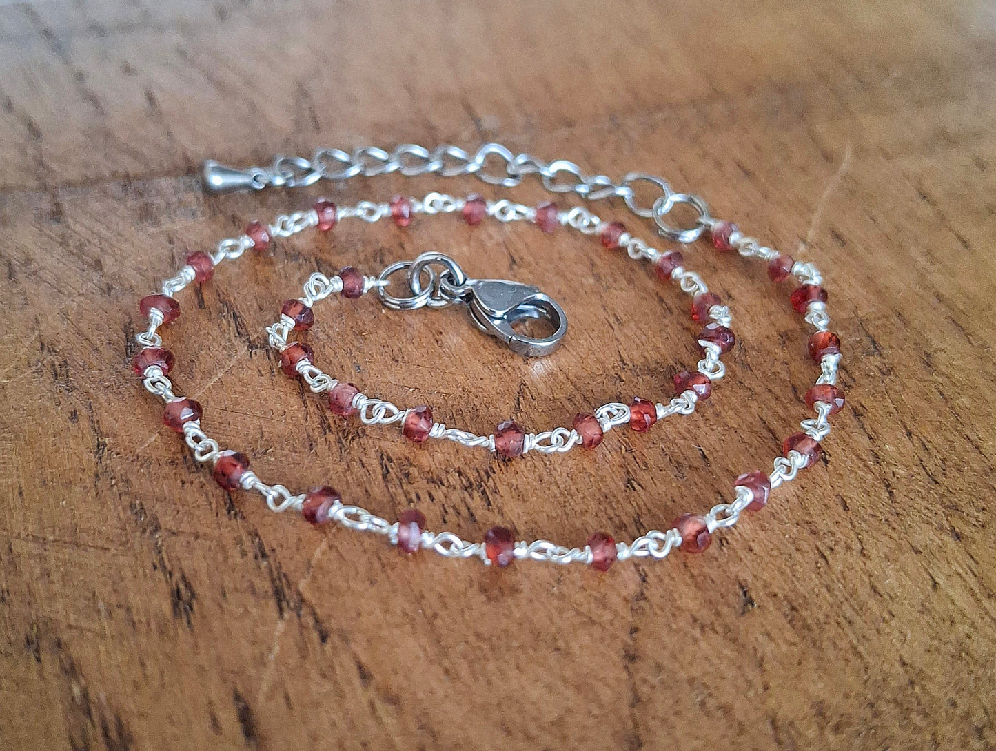 Silver Anklet with Garnet Gemstones