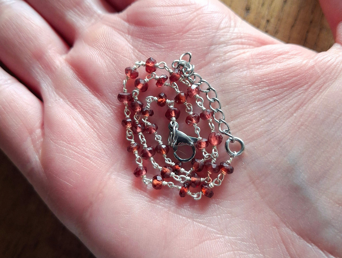Silver Anklet with Garnet Gemstones