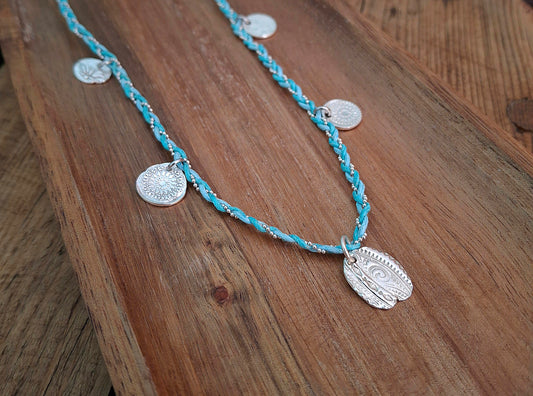 Handmade Braided Silver Charm Necklace