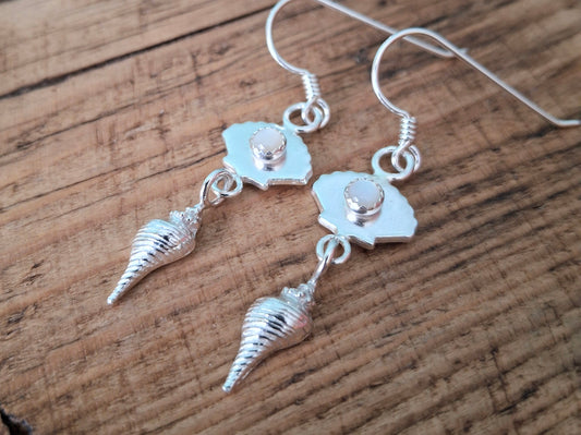 Handmade Seaside Silver Ear Dangles with Mother of Pearls