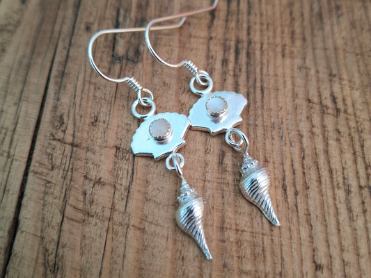 Handmade Seaside Silver Ear Dangles with Mother of Pearls