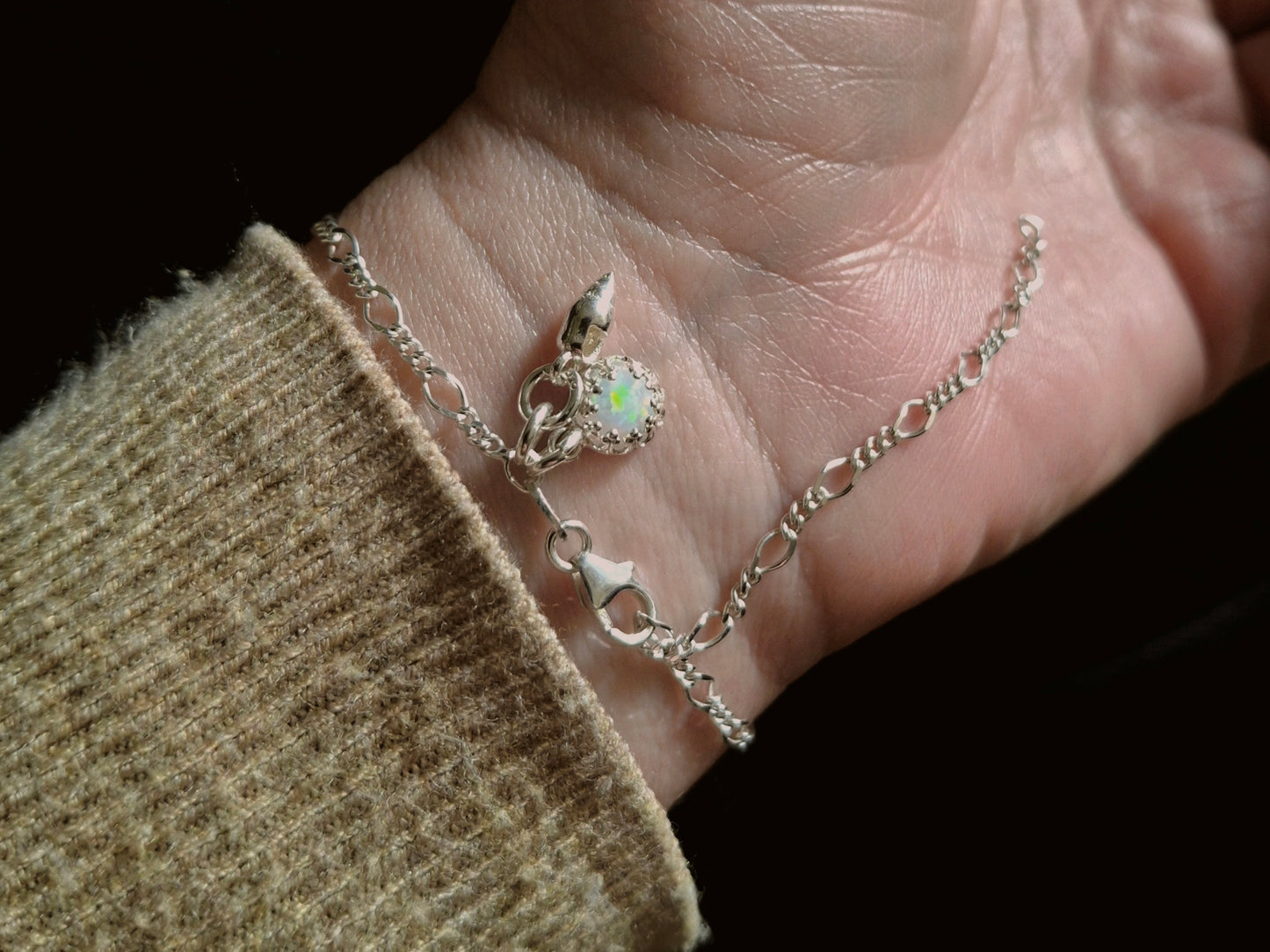 Handmade Conch Shell and Opal Silver Bracelet