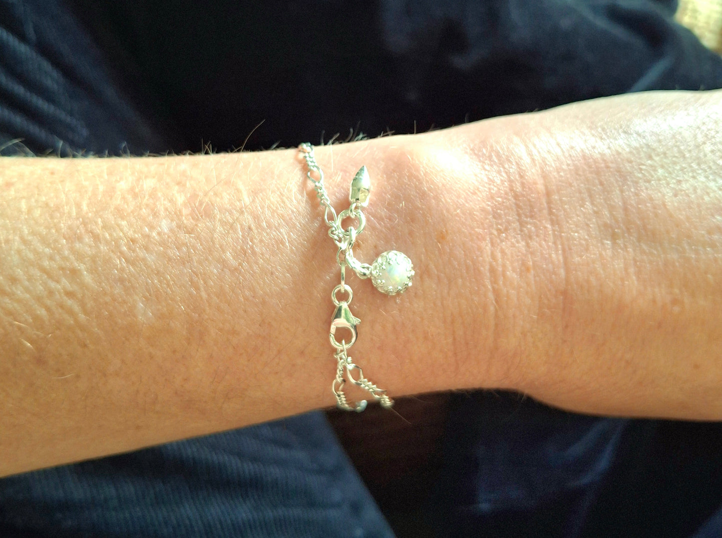 Handmade Conch Shell and Opal Silver Bracelet