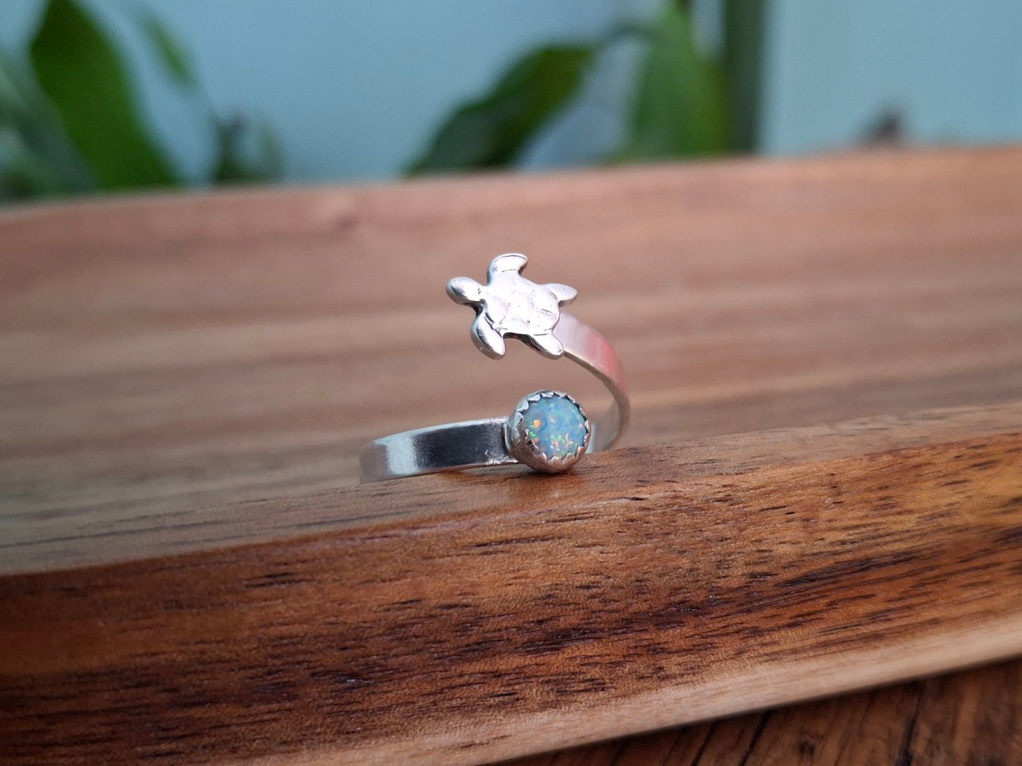 Handmade Silver Turtle & Opal Ring