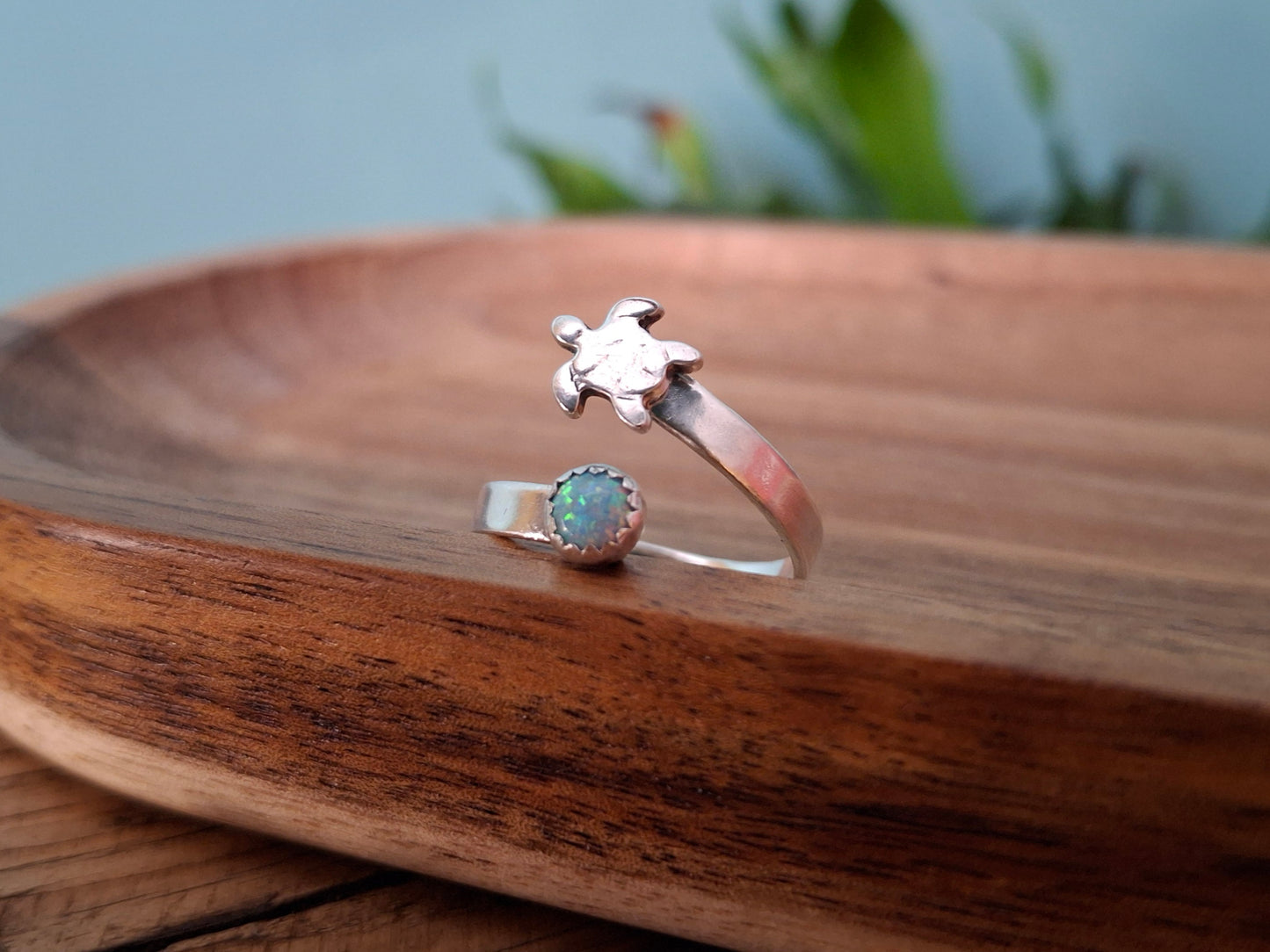 Handmade Silver Turtle & Opal Ring