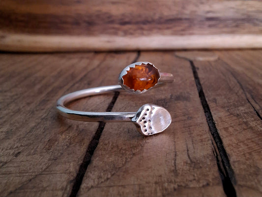 Handmade Adjustable Acorn & Amber Silver Ring