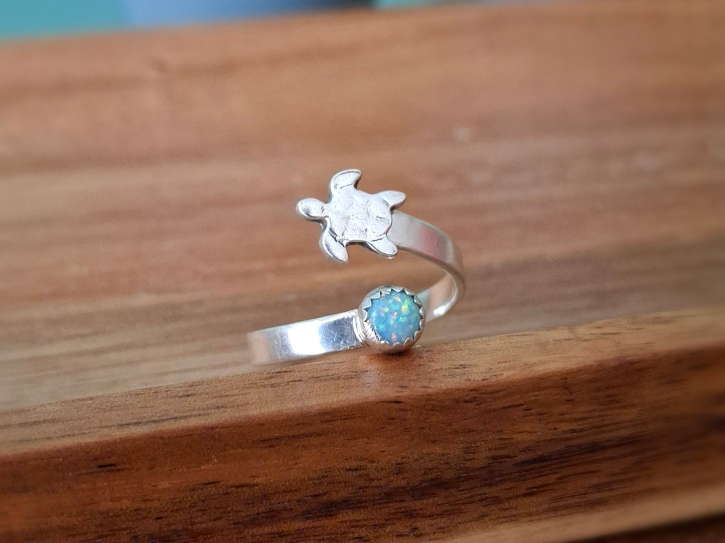 Handmade Silver Turtle & Opal Ring