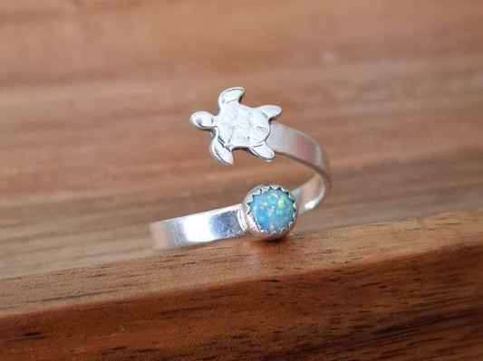 Handmade Silver Turtle & Opal Ring